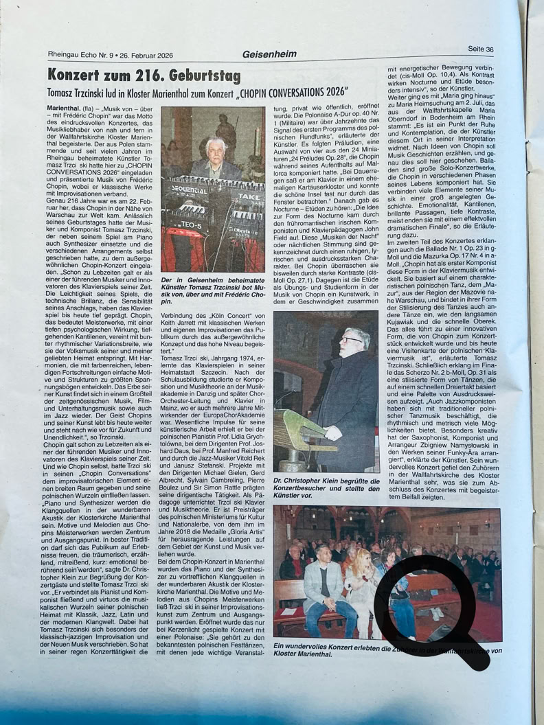 Chopin Conversations by Tomasz Trzcinski 2026, Koncert na 2016 urodziny, Konzert zum 216. Geburtstag, Concert for the 216th Birthday